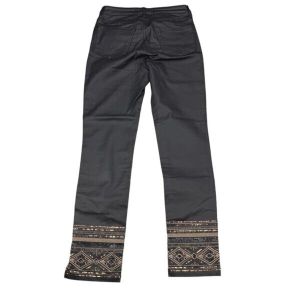 JOSEPH RIBKOFF Waxed Slim Fit Jean Size 4 Black Metallic Pattern Hem Detail - Picture 7 of 7